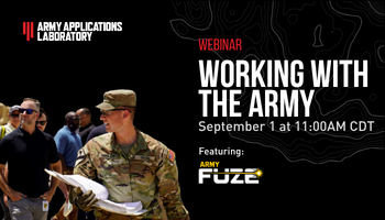 Event graphic for AAL Webinar with Army Applications Lab and Army FUZE